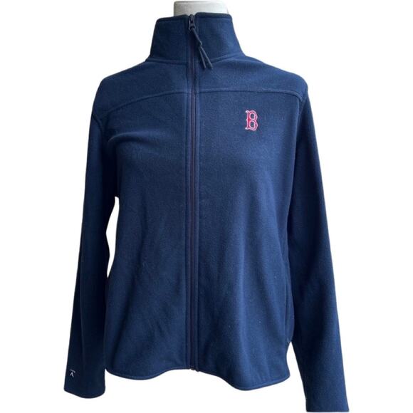 Boston Red Sox Navy Blue Fleece Jacket Full Zip Embroidered B Size L Antigua - Picture 1 of 11